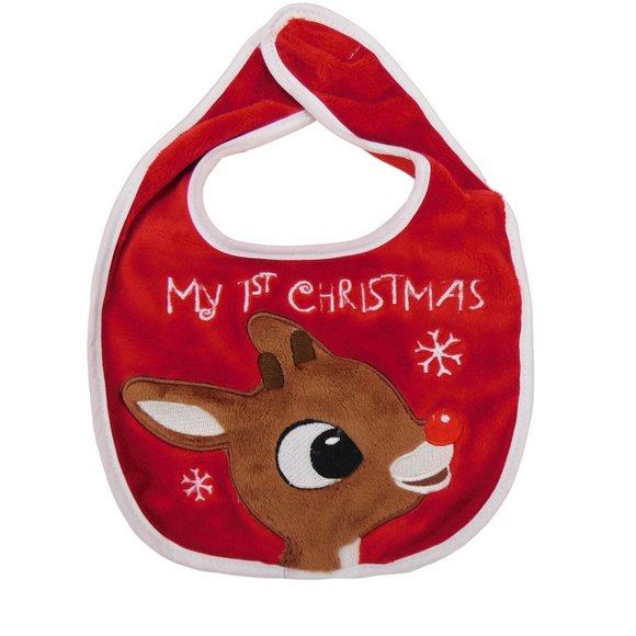 Santa Hat & Bib My 1st Christmas Rudolph The Red Nosed Reindeer DanDee - Picture 2 of 8